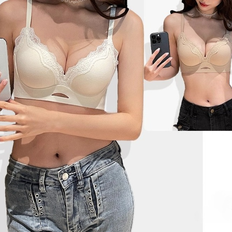 T Shirt Bra Seamless - Elegantes, mattes Spitzen-Bralette-AB-Cup, kabelloser Push-up-BH, kleine
